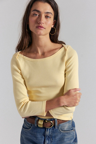 We The Free Lucy Layering Boat Neck Jersey Top at Free People in Yellow, Size: XL - Boat Neck