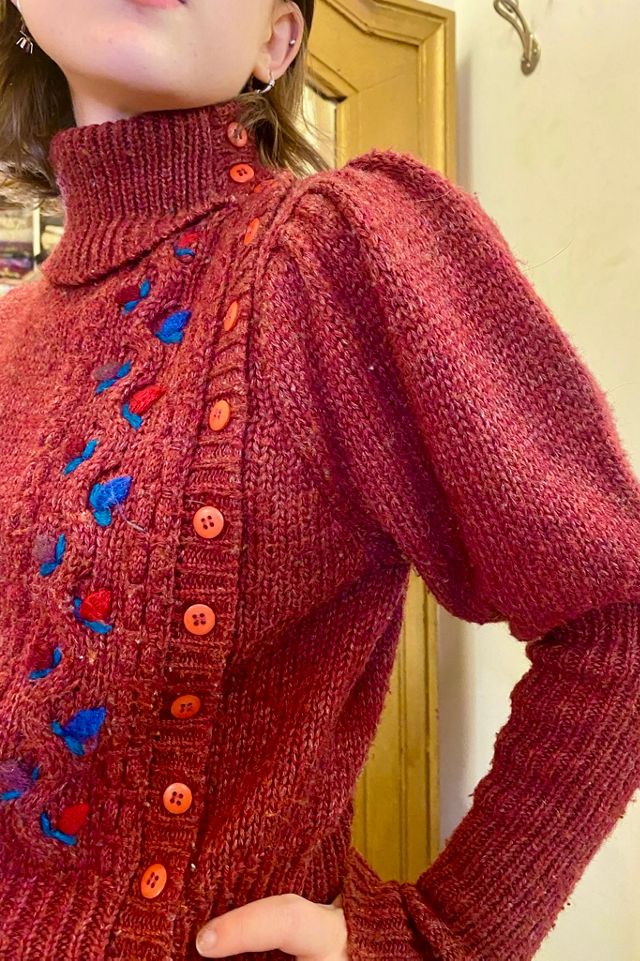 1980’s Burgundy Button-Up Knit Sweater Selected by Nomad Vintage #1