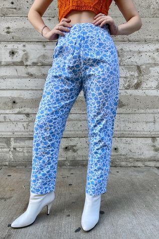 1960’s Blue and White Floral High Waisted Cropped Pants Selected By Nomad Vintage
