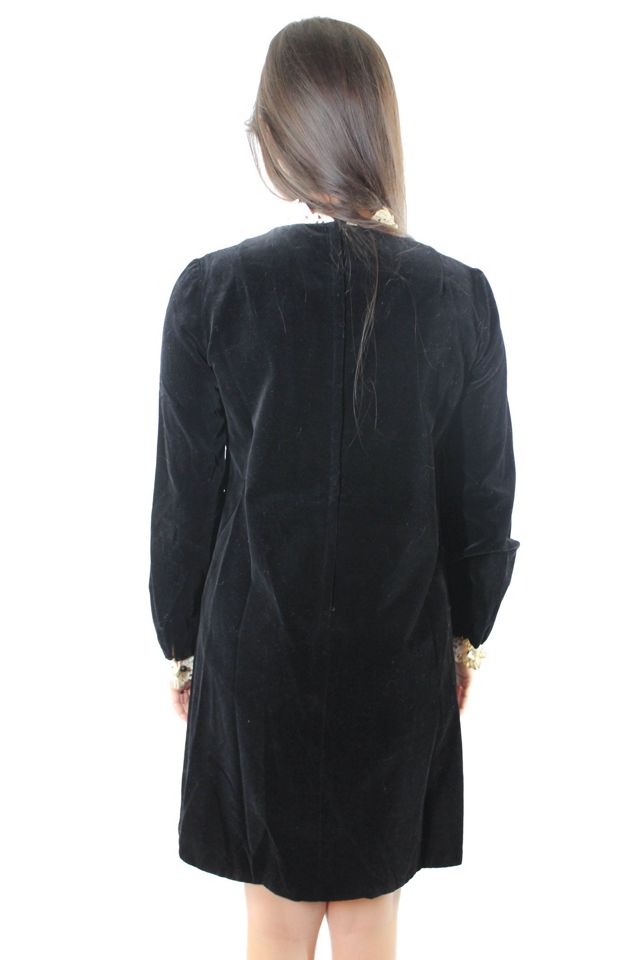 1960s Black Velvet Crochet Collar Midi Wednesday Dress Selected By Moons + Junes Vintage #2