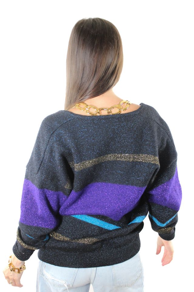 1980s Striped Sparkle Cardi Sweater Selected By Moons + Junes Vintage #2