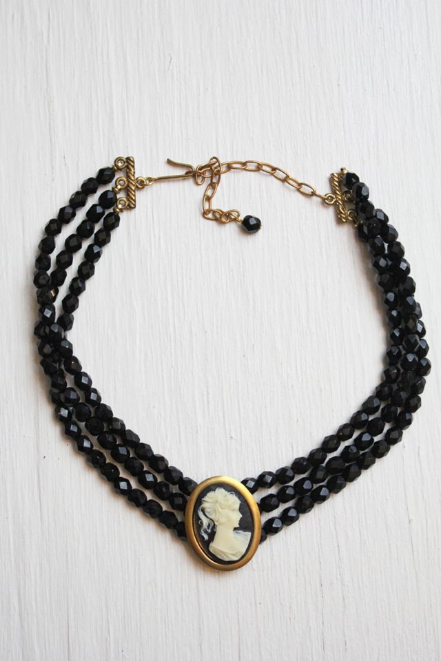 Vintage Cameo Rhinestone Beaded Choker Selected By Moons + Junes Vintage #1