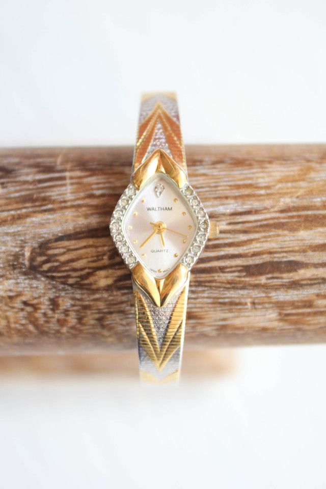 Vintage Art Deco Rhinestone Diamond Two-Tone Watch Selected By Moons + Junes Vintage
