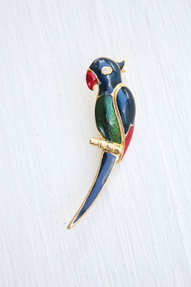 Vintage Tropical Enamel Parrot Rhinestone Brooch Pin Selected By Moons + Junes Vintage #2