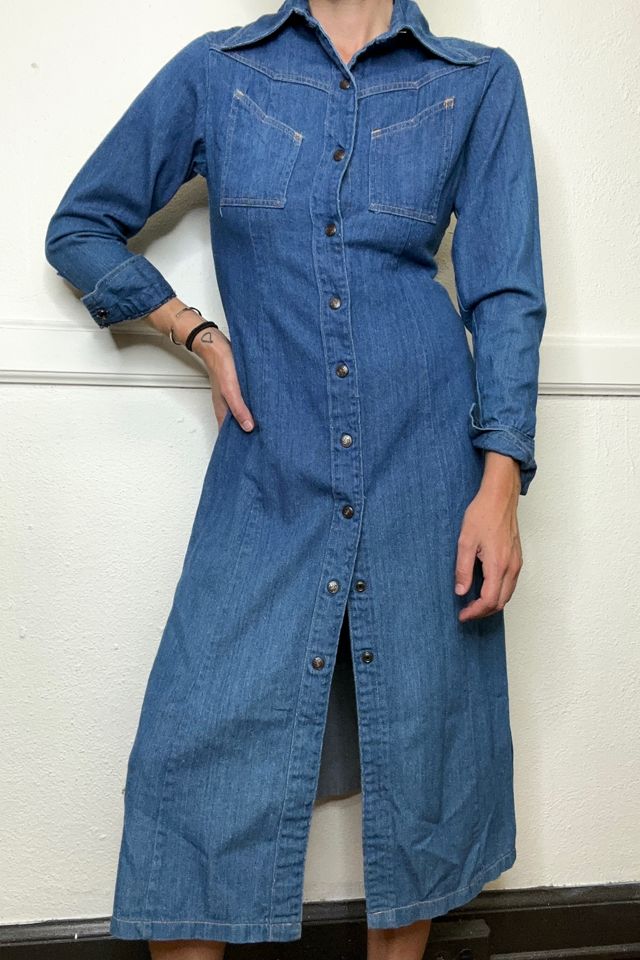 1970s Long Denim Shirt Dress Selected by Cherry