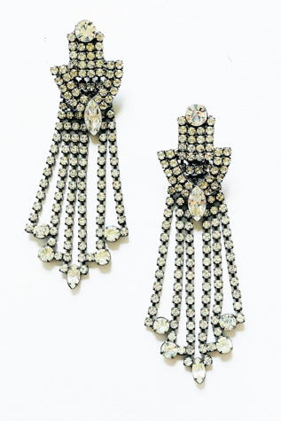 Vintage Long Rhinestone Chandelier Clip Earrings Selected by FernMercantile