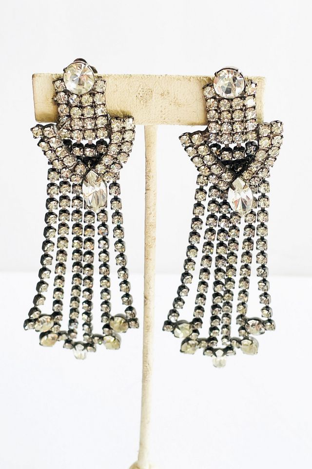 Vintage Long Rhinestone Chandelier Clip Earrings Selected by FernMercantile #1