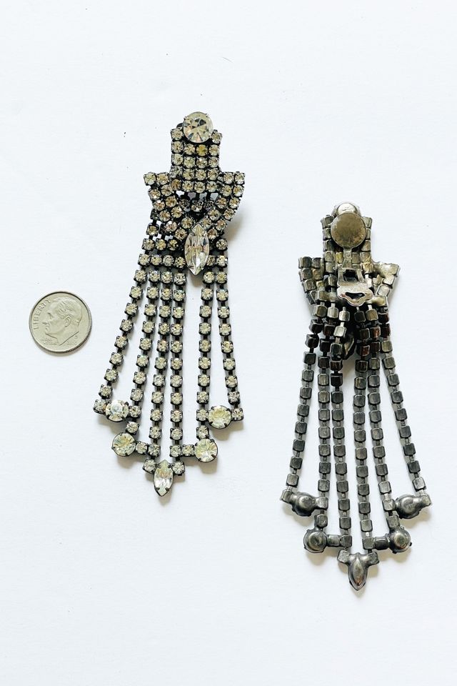 Vintage Long Rhinestone Chandelier Clip Earrings Selected by FernMercantile #2