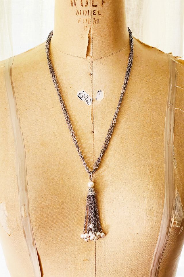 Vintage 1980's Silver Multi Chain Necklace with Tassel