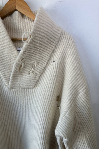 Hed Mayner White Thrashed Sweater Selected by The Curatorial Dept.