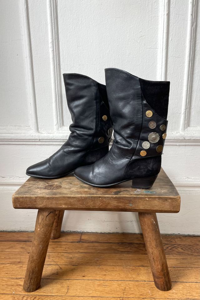 Vintage 80s Suede and Leather Coin Embellished Boots Selected by MARMALADE #1