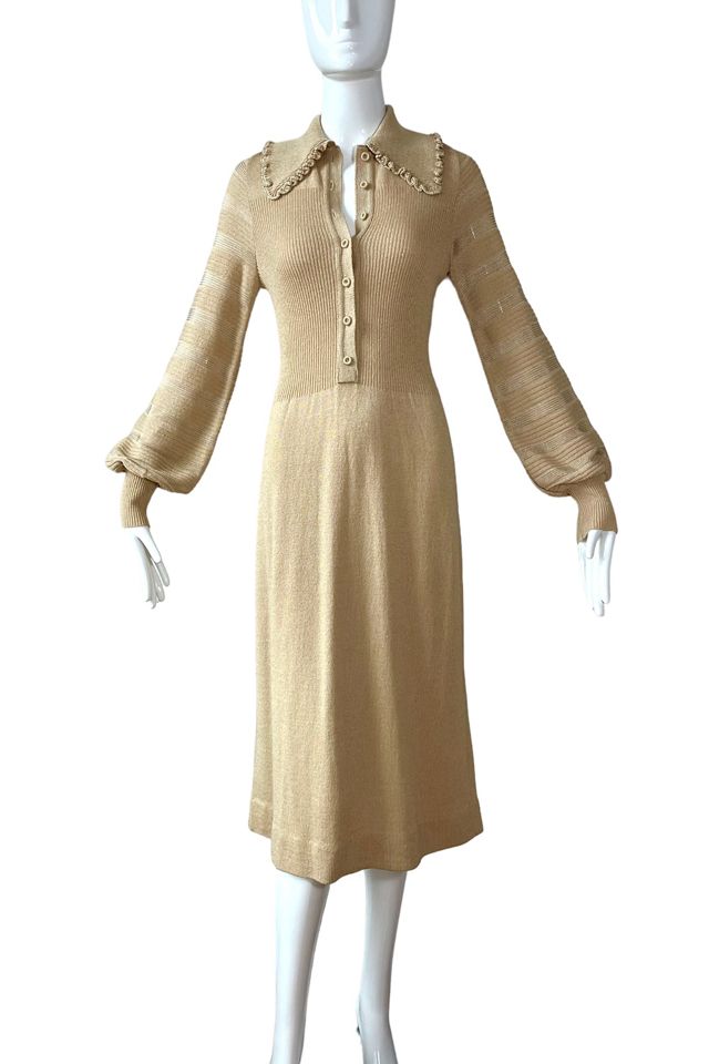 70’s Knit Sleeveless Peach Belted Dress