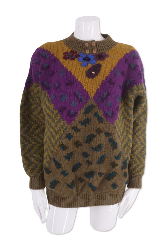 1980s Handmade Patterned Wool Sweater Selected By Ritual Vintage