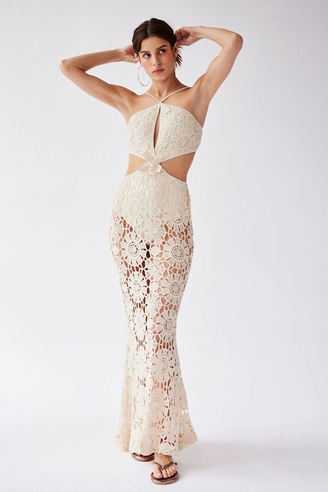 PatBO Embroidered Crochet Halter Dress #2