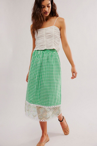 Anna Sui Green amp; White Gingham Midi Skirt