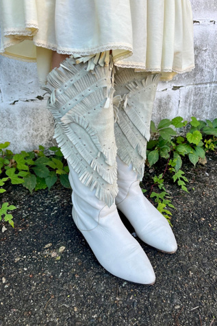 White Leather Fringe Boots Selected by Wax Plant Free People