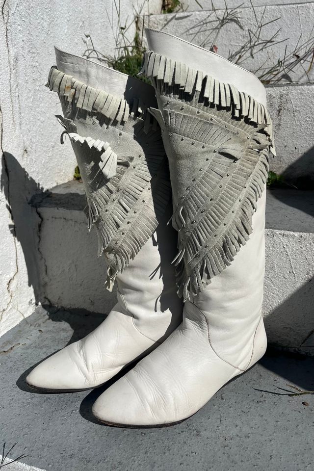 White clearance fringe boots