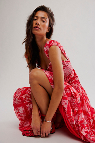 Free people clearance red flower dress