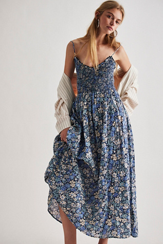 Sweet Nothings Midi Dress At Free People In Navy Combo, Size: XS