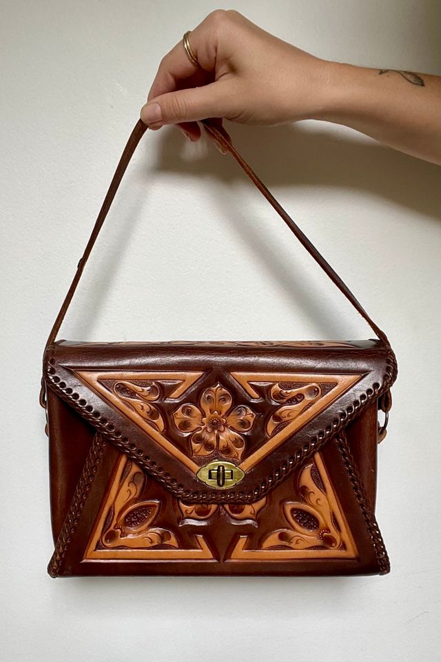 Vintage tooled cheap leather bag