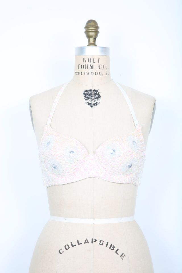 White & Irriscedent Sequin Beaded Bra Top Selected by Love Rocks Vintage