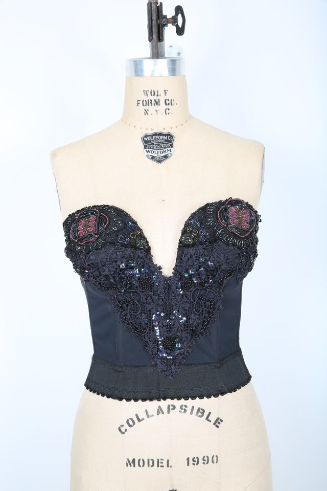 Vintage Black Lace Bra Bustier Corset Selected by Love Rocks Vintage