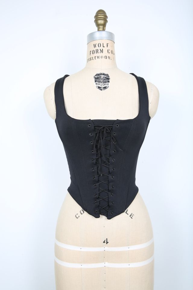 Betsey Johnson Black Lace Up Boned Bustier Corset Top Selected by Love  Rocks Vintage
