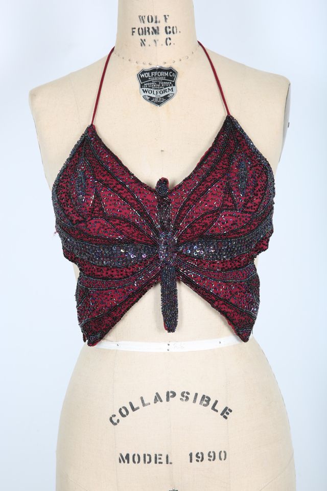 Burgundy Beaded Butterfly Halter Top Selected by Love Rocks