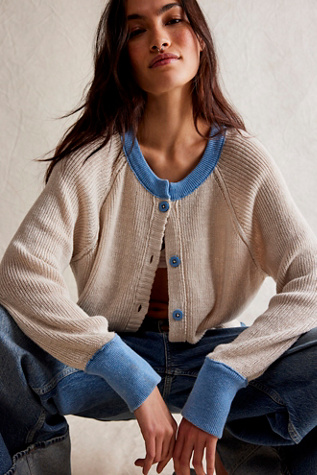 We The Free Lili Linen Cardi at Free People in Barnacle Isle Combo, Size: Small