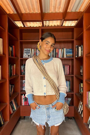 We The Free Lili Linen Cardi at Free People in Barnacle Isle Combo, Size: Small