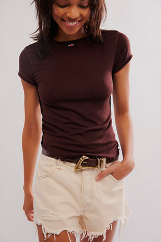 Weekend Vibe Rosette Tee by Intimately at Free People in Chocolate Fondant, Size: XS