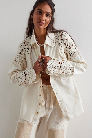 We The Free Lace Daze Shirt at Free People in Ivory, Size: Medium