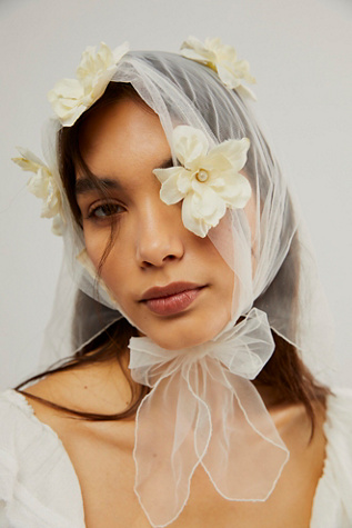 Estell Hair Scarf by Curried Myrrh at Free People in White Floral