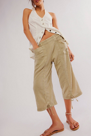 Gianna Ruched Gaucho Pull-On Trousers at Free People in Twill, Size: Large