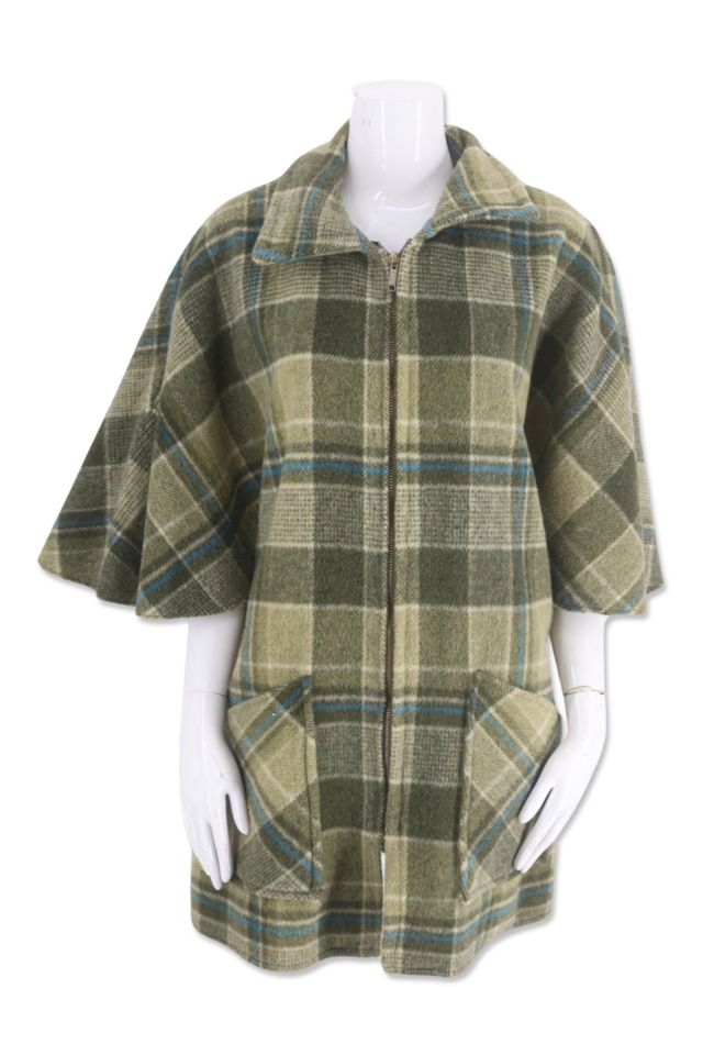 1960s Cozy Plaid Wool Poncho Cape Selected By Ritual Vintage