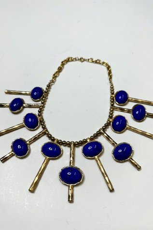 1960s Gold Tone Collar Necklace with Blue Stones Selected by Cherry