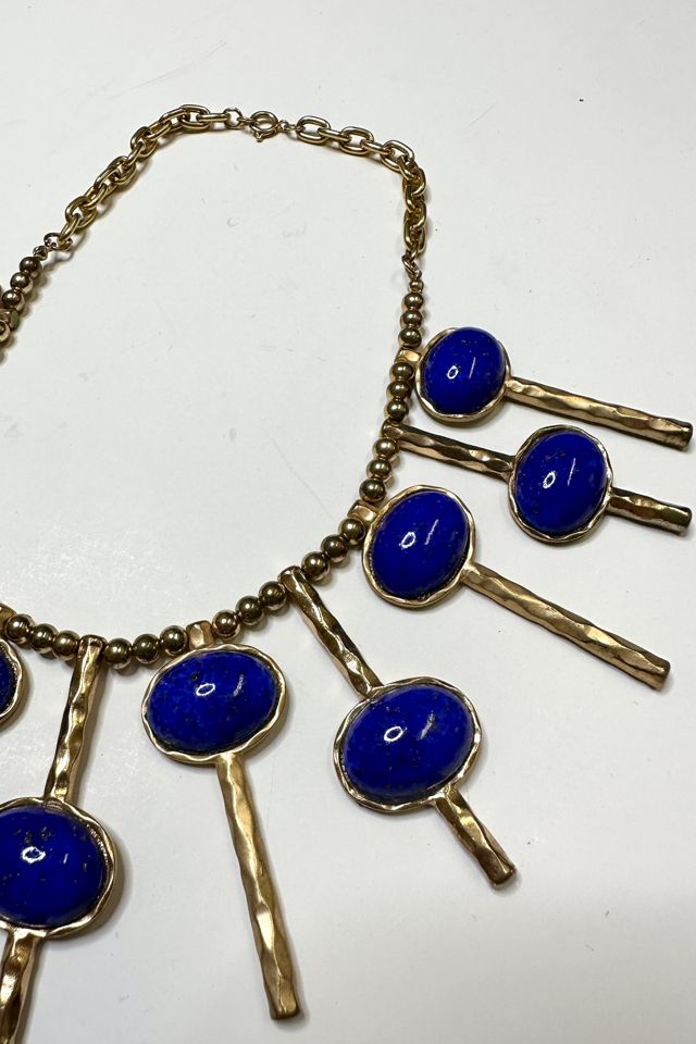 1960s Gold Tone Collar Necklace with Blue Stones Selected by Cherry #1