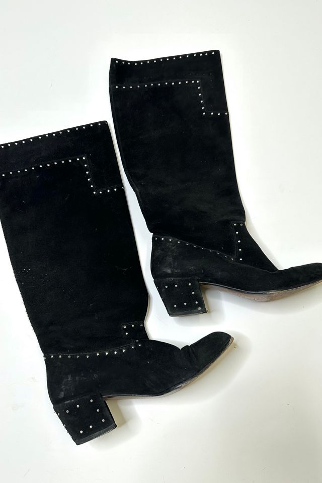 1980s Black Suede Studded Knee High Boots Selected by Cherry #3