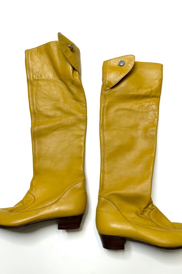 Deadstock 1960s Mustard Leather Knee High Boots Selected by Cherry Free People