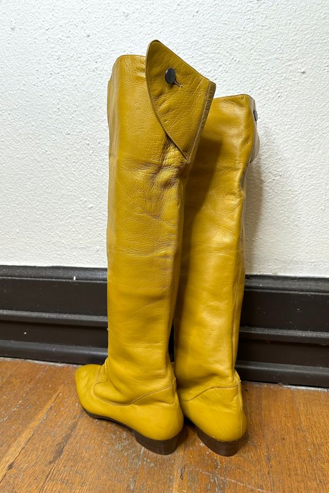 mustard knee high boots