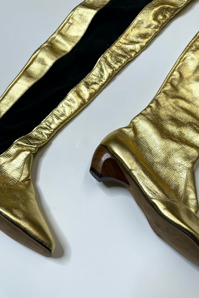 Deadstock 1960s Gold Leather Thigh High Boots Selected by Cherry #1