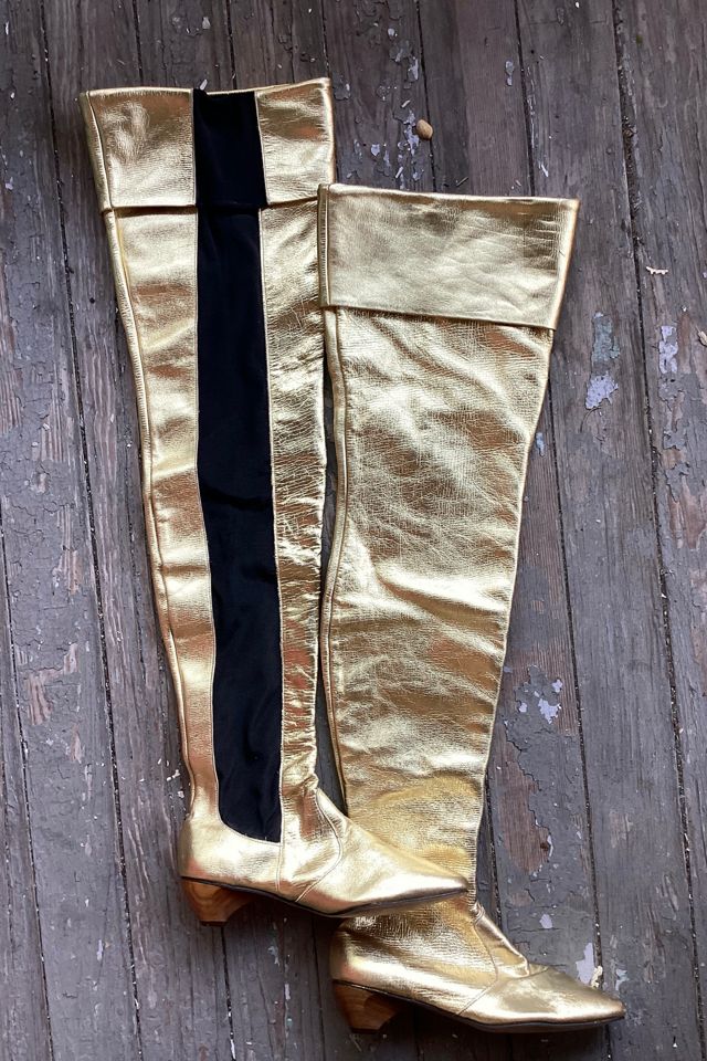 Deadstock 1960s Gold Leather Thigh High Boots Selected by Cherry #2