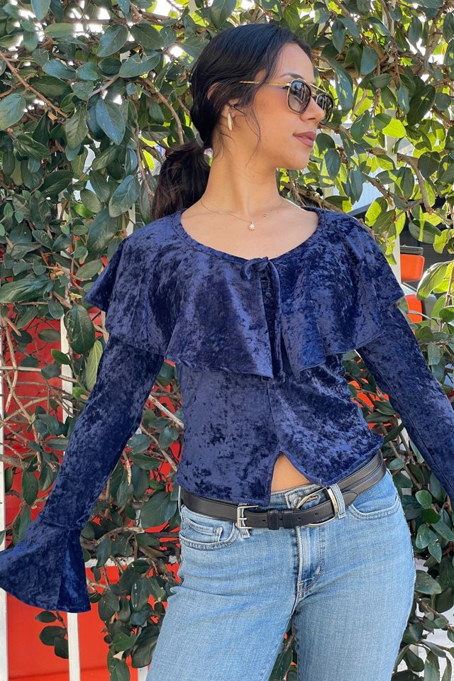Vintage 1990's Lip Service Navy Velvet Top Selected by FernMercantile #2