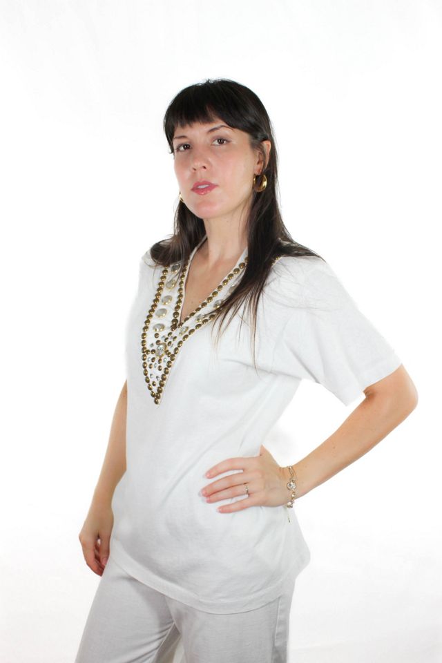 1990s Western Studded Rhinestone V-Neck Tee Selected By Moons + Junes Vintage #2