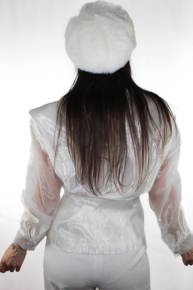 1980s White Sheer Chiffon Balloon Sleeve Blouse Selected By Moons + Junes Vintage #2