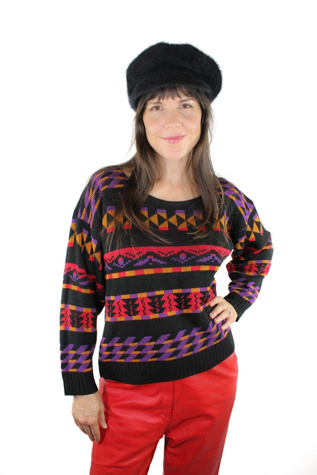 1980s Vintage Nordic Geometric Holiday Sweater Selected By Moons + Junes Vintage