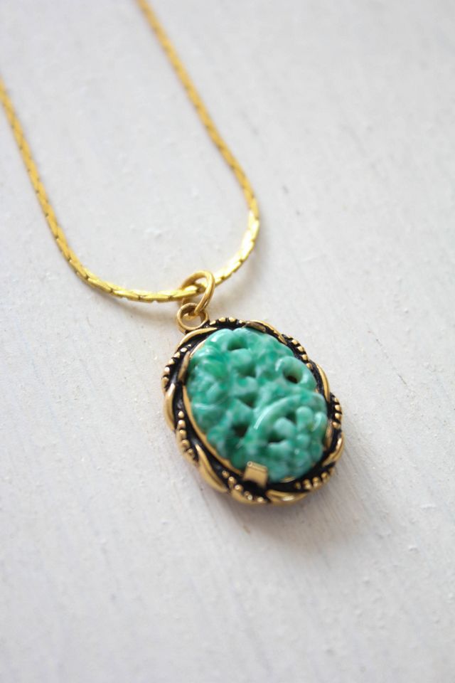 Vintage Jade Peking Glass Pendant Gold Necklace Selected By Moons + Junes Vintage #2