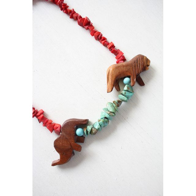 Vintage Spiny Oyster + Turquoise Hand Carved Lion + Elephant Necklace Selected By Moons + Junes Vintage #1