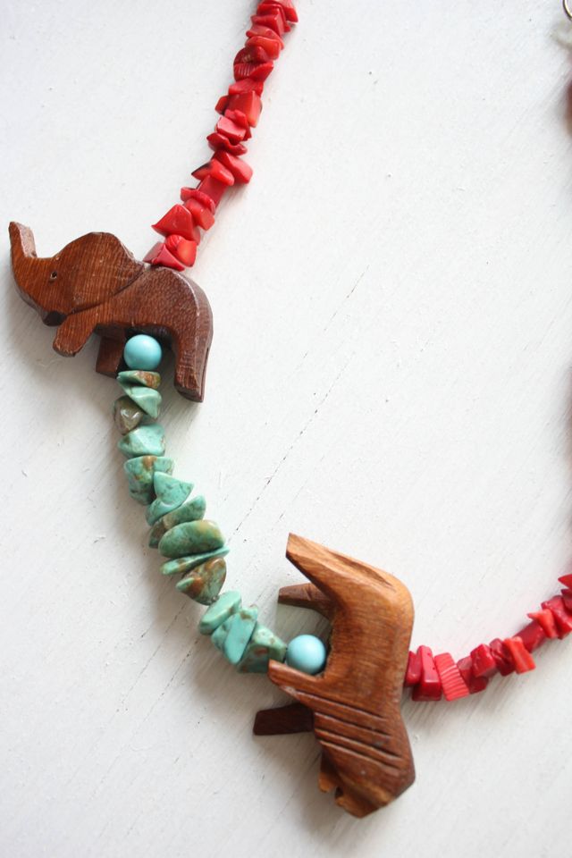 Vintage Spiny Oyster + Turquoise Hand Carved Lion + Elephant Necklace Selected By Moons + Junes Vintage #2