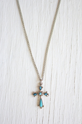 Vintage Turquoise Cross Silvler Pendant Necklace Selected By Moons + Junes Vintage